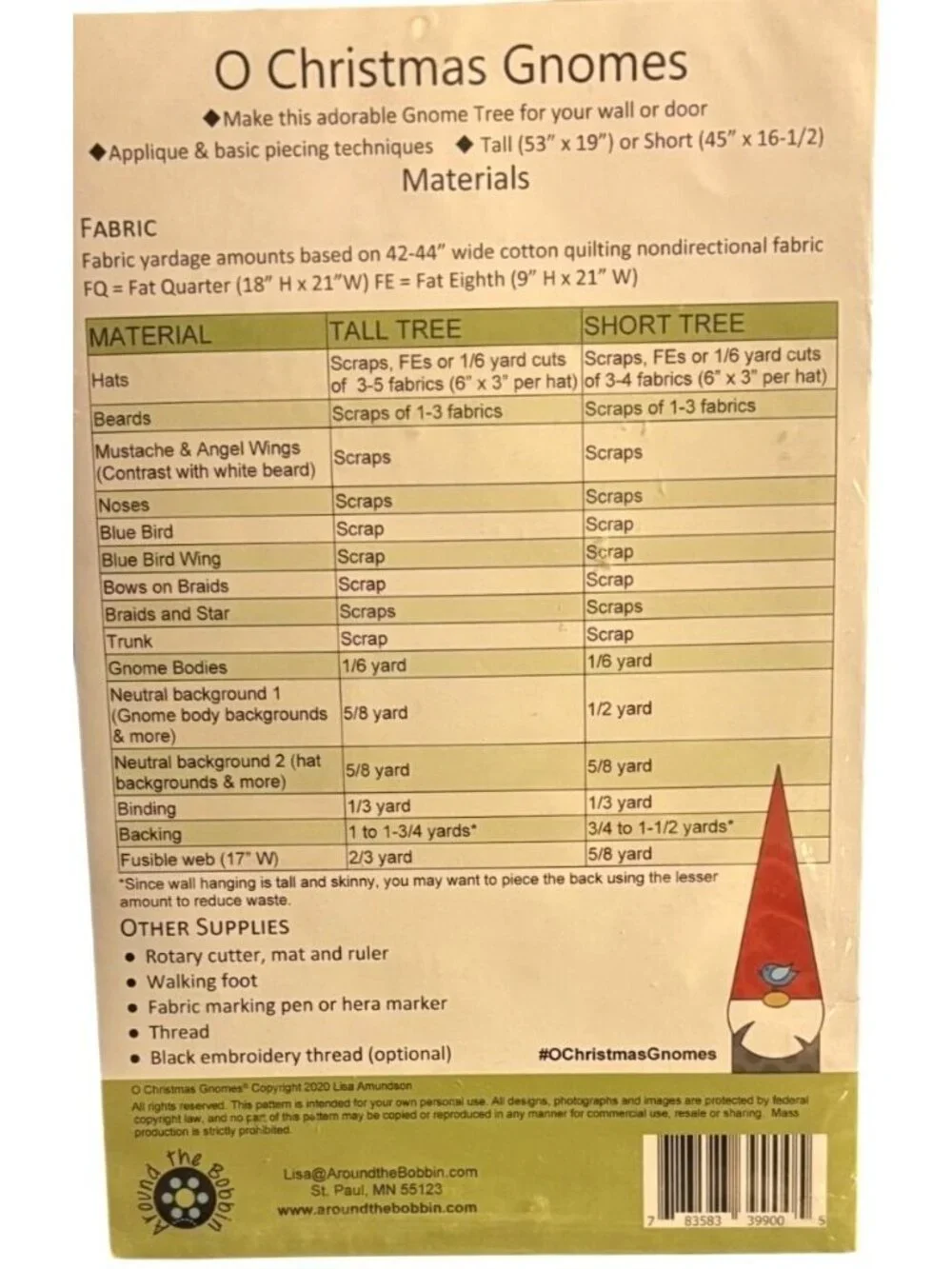 Oh Christmas Gnomes Quilt Pattern Around The Bobbin Short 45X16.5